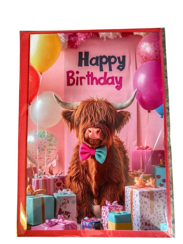 Highland Cow Happy Birthday Card