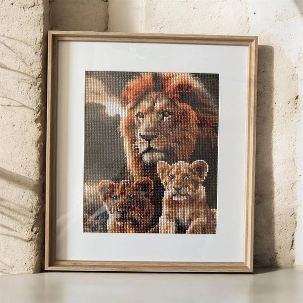 Lion & Cub Framed Diamond Art Picture