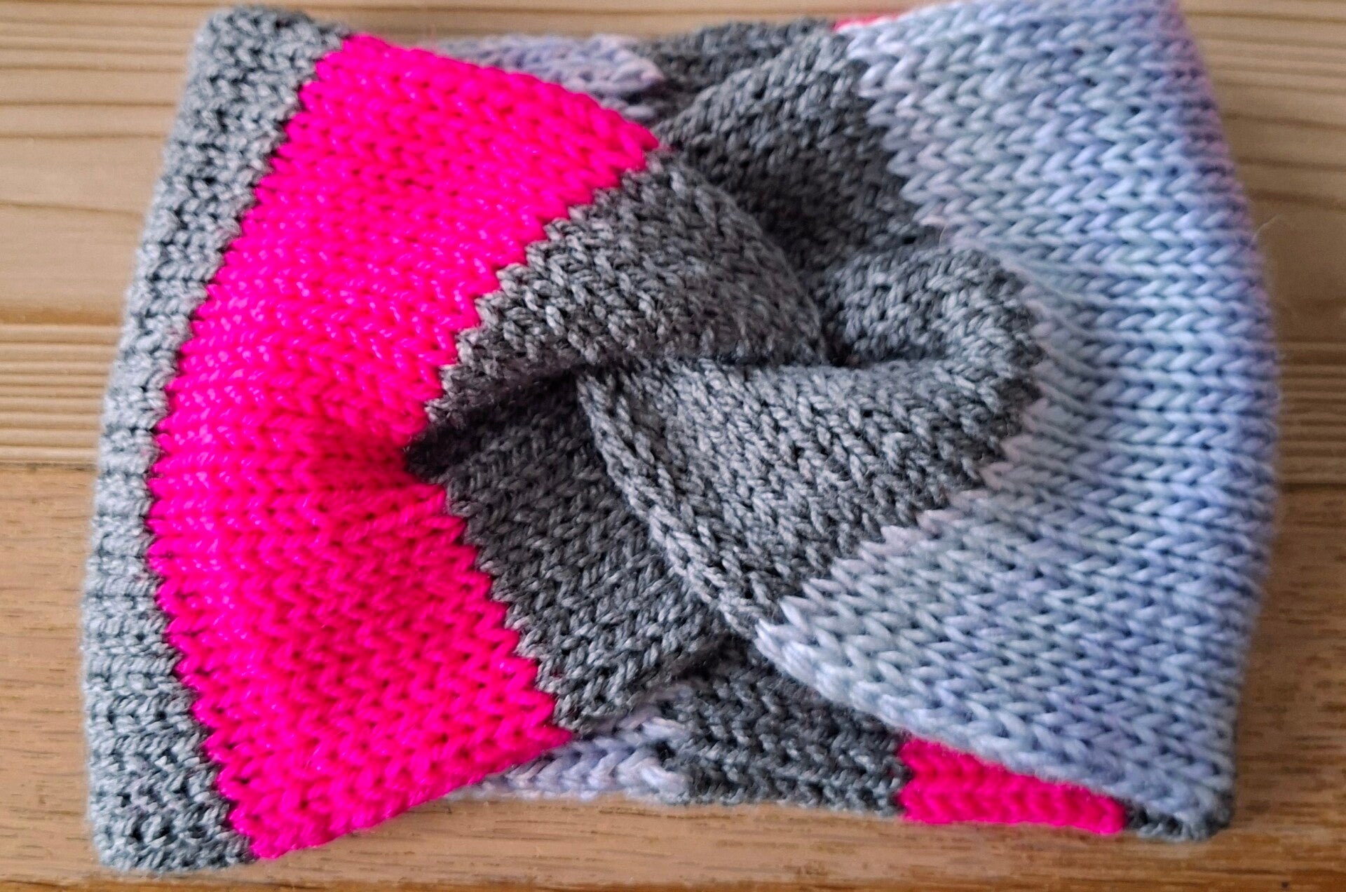 Winterhaarband grijs roze