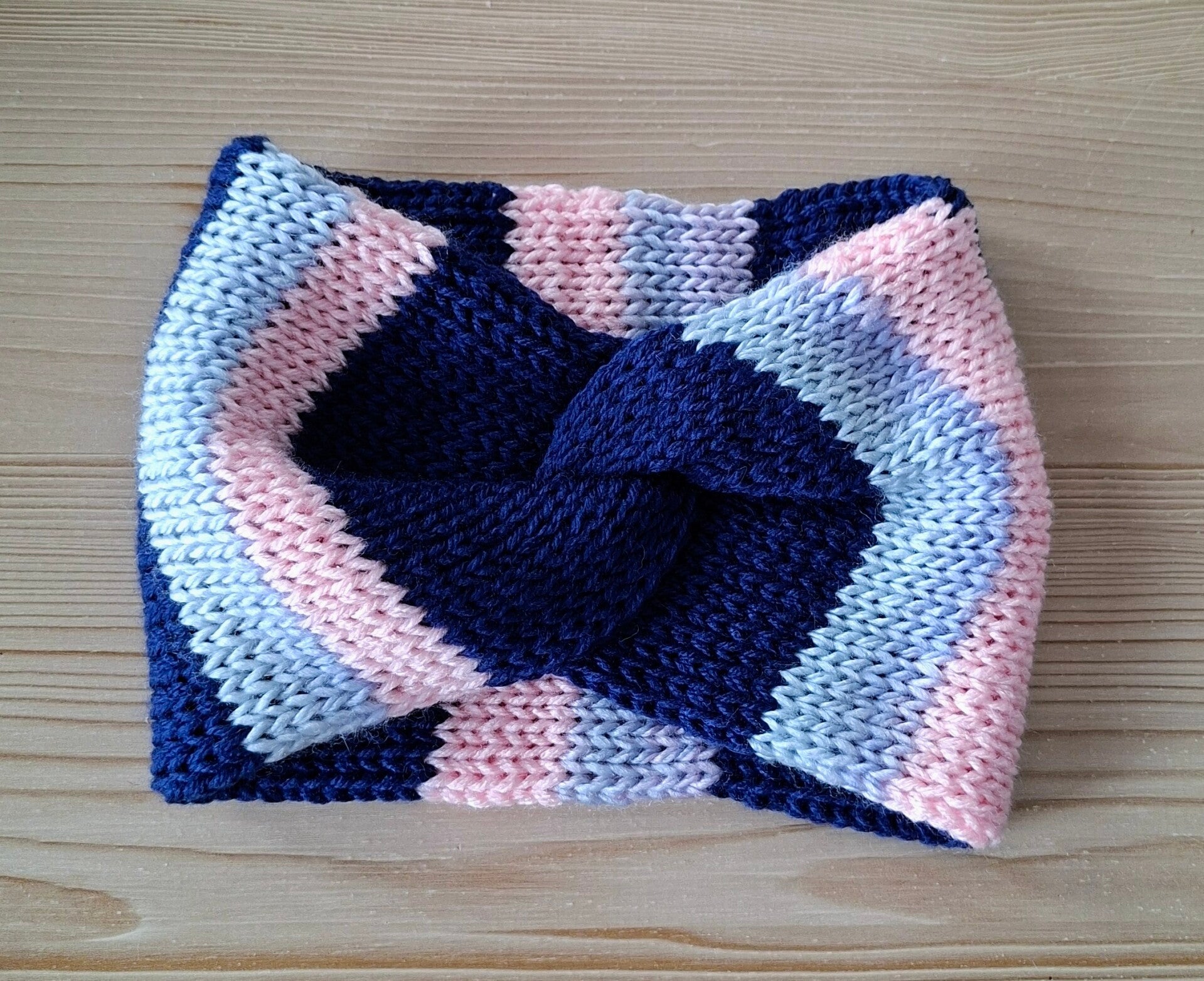 Winterhaarband roze blauw