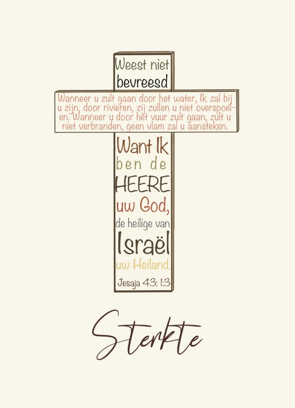 Christelijke sterkte kaart met bijbeltekst Jesaja 43:1 | Kruis illustratie