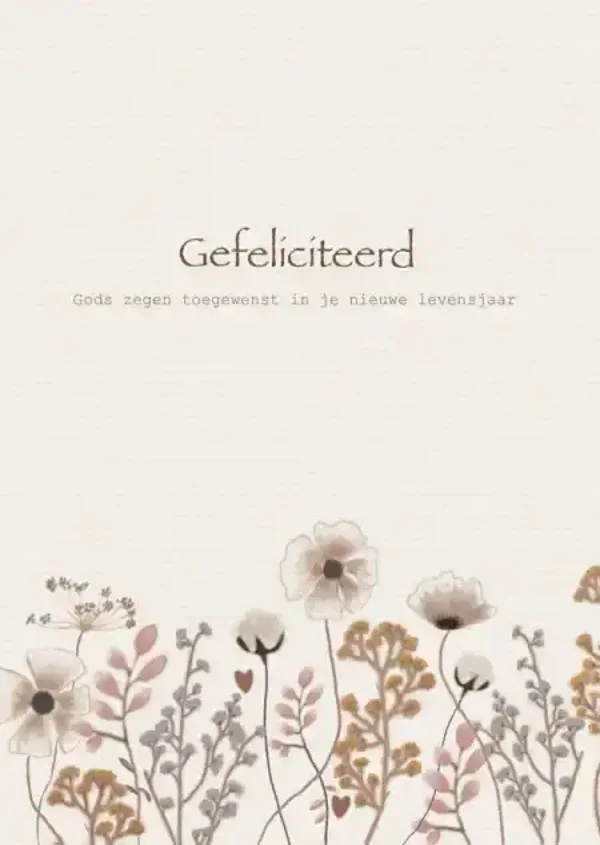 Christelijke gefeliciteerd kaart met bloemen – Wenskaart