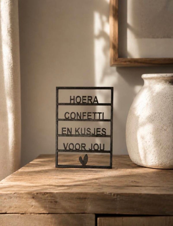 Houten Kaart A6 – Hoera Confetti en Kusjes voor Jou