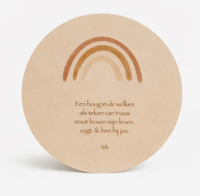 Muurcirkel 25 cm “Een boog in dewolken” – Christelijke bijbeltekst | Miss Hittepetit
