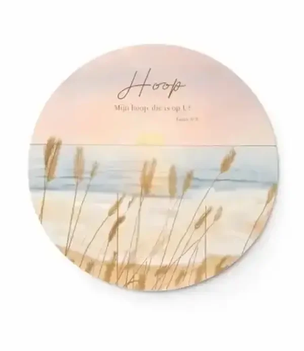 Muurcirkel met Bijbeltekst Psalm 39:8 – Strand Zonsondergang Wanddecoratie