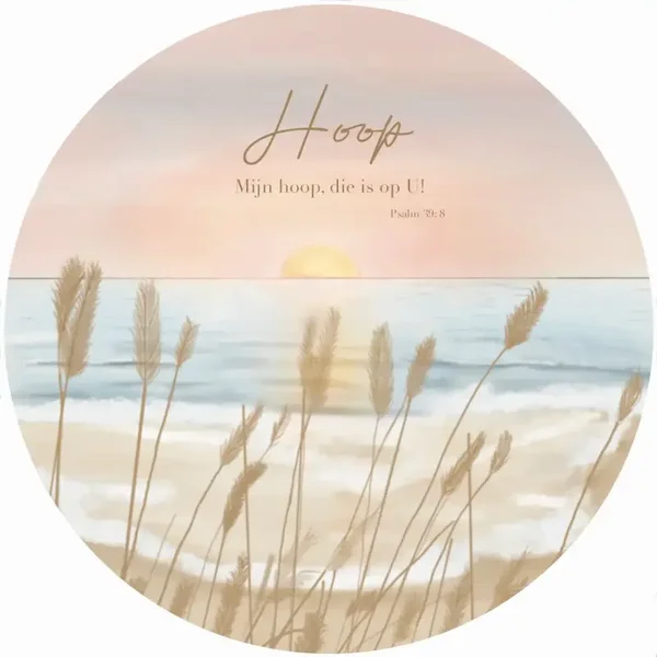 Muurcirkel met Bijbeltekst Psalm 39:8 – Strand Zonsondergang Wanddecoratie
