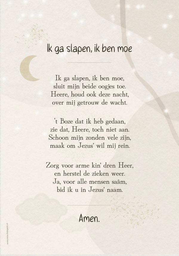 Christelijke poster "Ik ga slapen, ik ben moe".