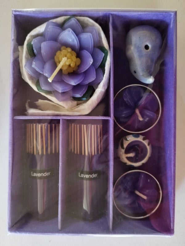 Fairtrade Wierook kado set. Thema:Lavendel/Blauw.
