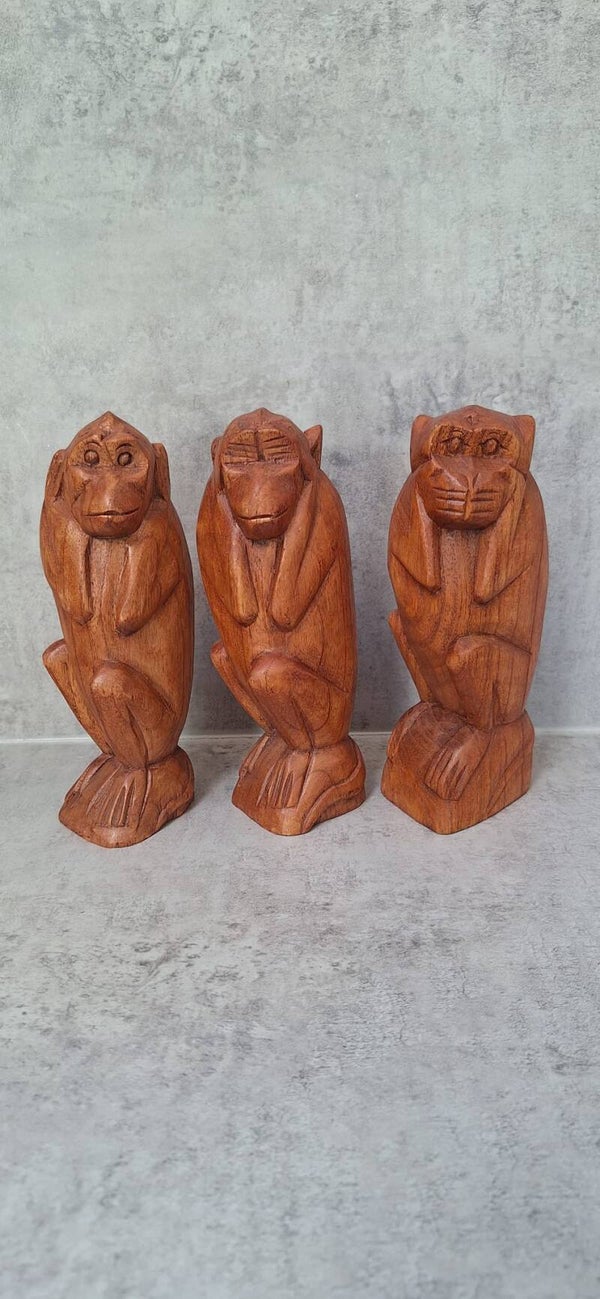 Houten Fairtrade Aap Horen Zien en Zwijgen.