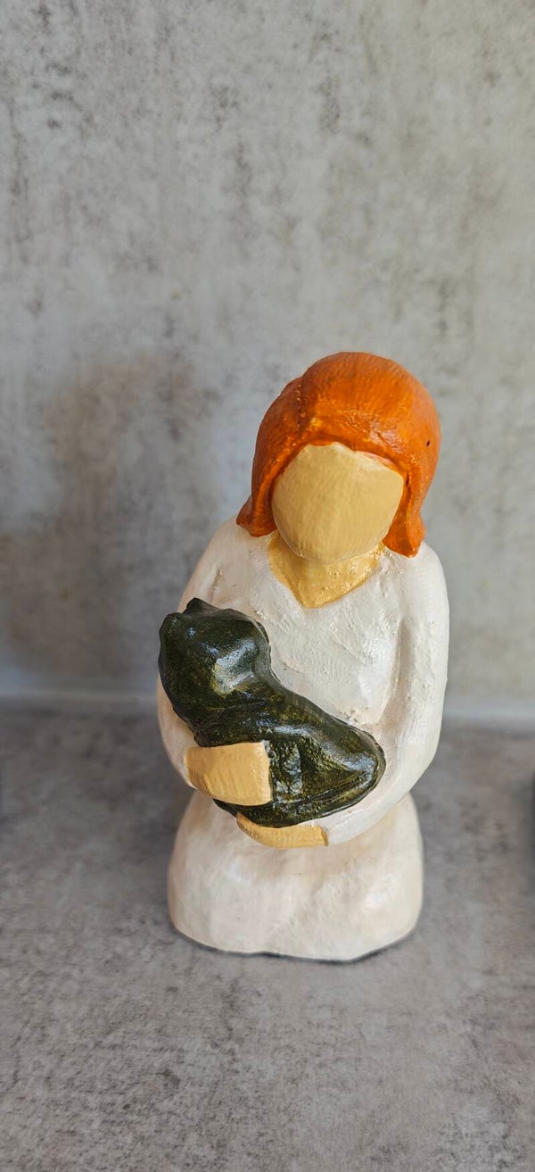 Fairtrade houten Vrouw met poes,