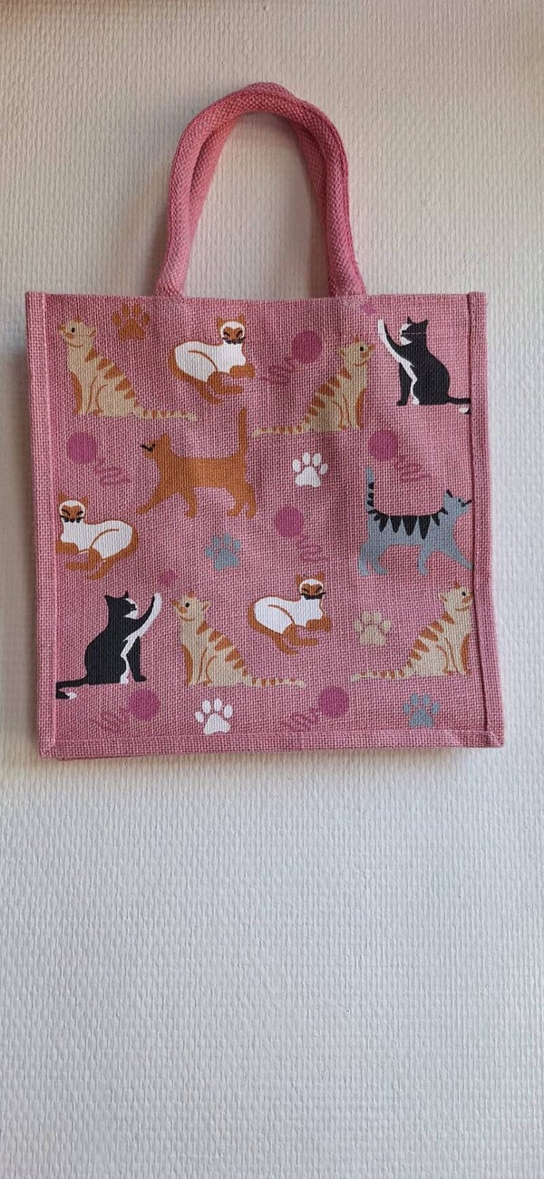 Fairtrade Jute tas met diverse poezen.
