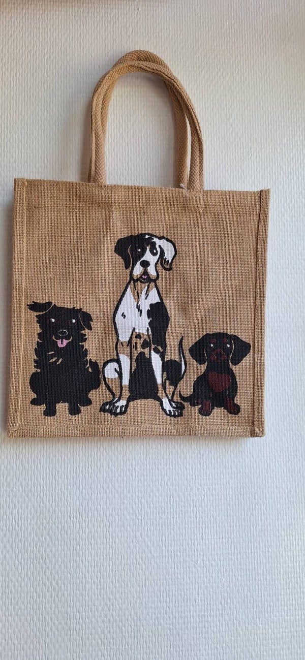 Fairtrade Jute Tas met verschillende honden.
