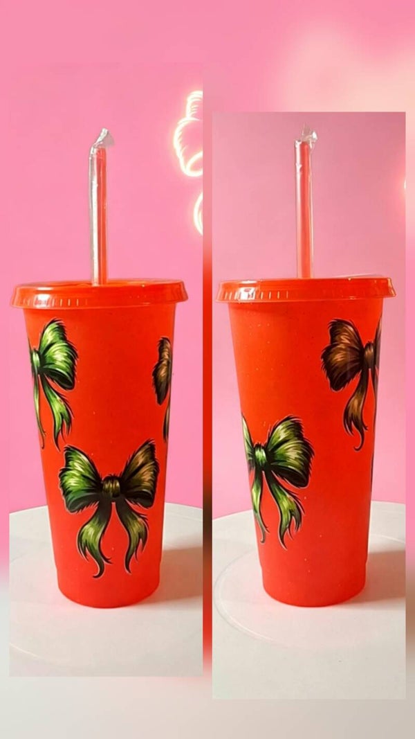 Plastic cups with straw