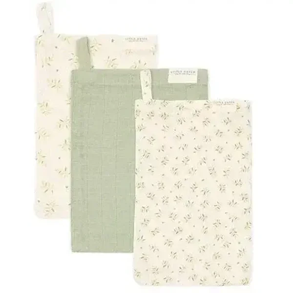 128. Little dutch Washandjes set - Groen - Essentials - Blueberry Leaves
