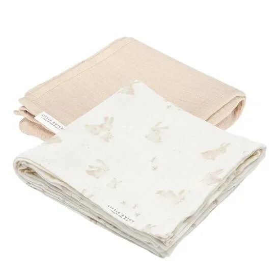 143. Little dutch Swaddle doeken set hydrofiel 70 x 70 Baby Bunny / Beige