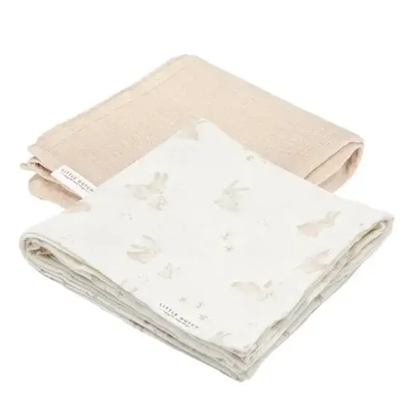 143. Little dutch Swaddle doeken set hydrofiel 70 x 70 Baby Bunny / Beige