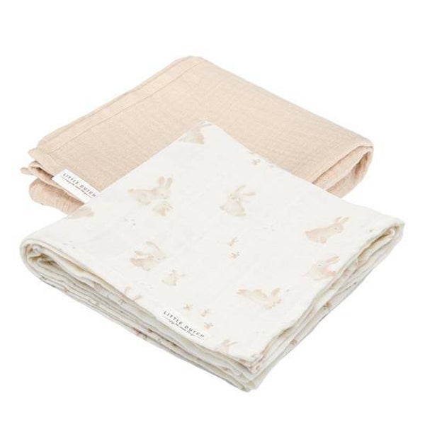 Little dutch Swaddle doeken set hydrofiel 70 x 70 Baby Bunny / Beige