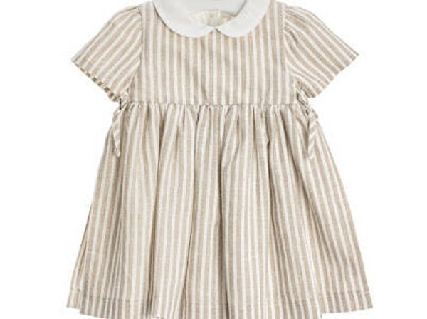 Coccodé kleedje met bruine streepjes en wit kraagje
