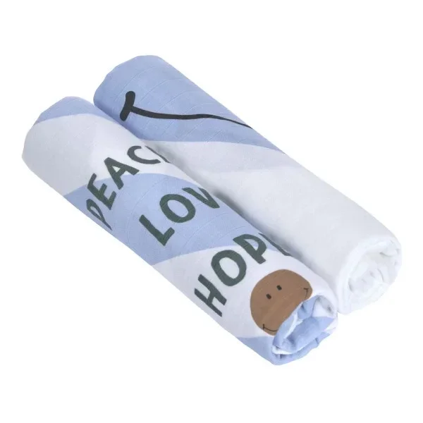 134. Lassig Heavenly soft Swaddle XL (2 pcs) - Happy Rascals, sky blue 120x120