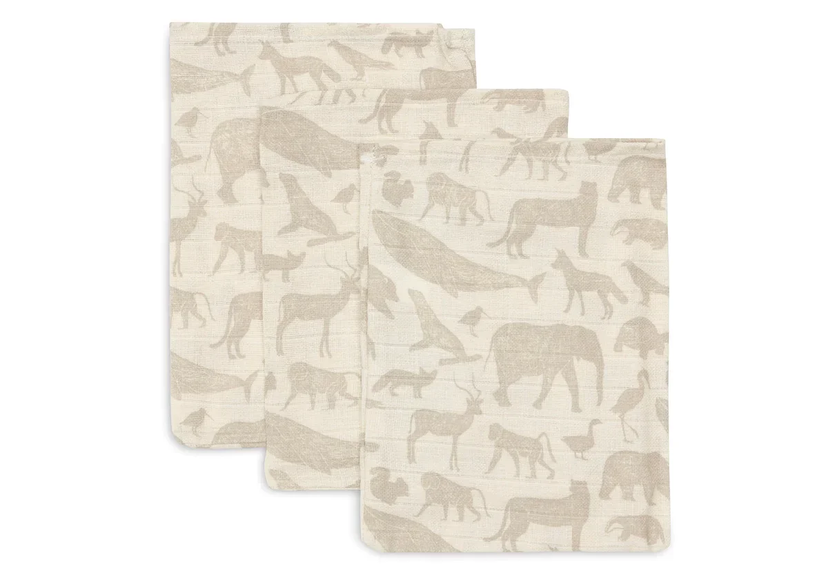 Jollein Hydrofiel Washandje 15x20cm Animals - Nougat - 3 Stuks