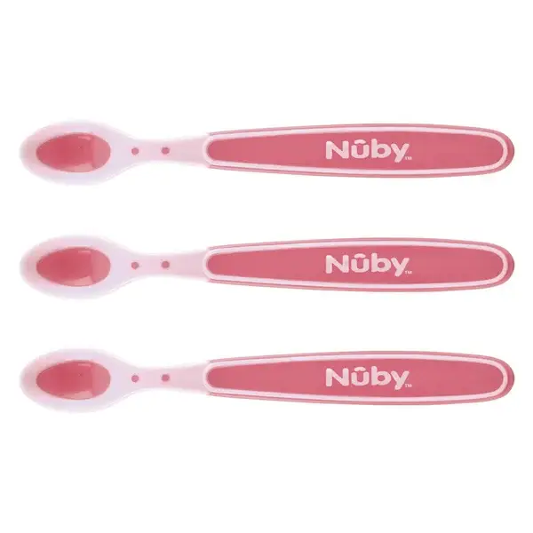 102. Nuby Zachte en warmtegevoelige lepel - 3 stk - 3m+ roze