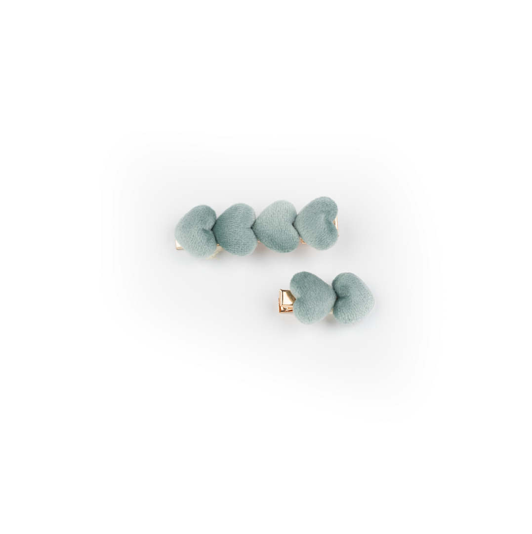 Busy Lizzie - Clip velvet hearts - Mint