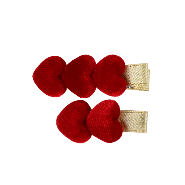 BL - Hair Clips - Velvet Hearts - Red