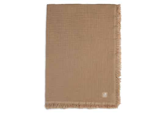 JOLLEIN fringe dekentje 120x120 biscuit