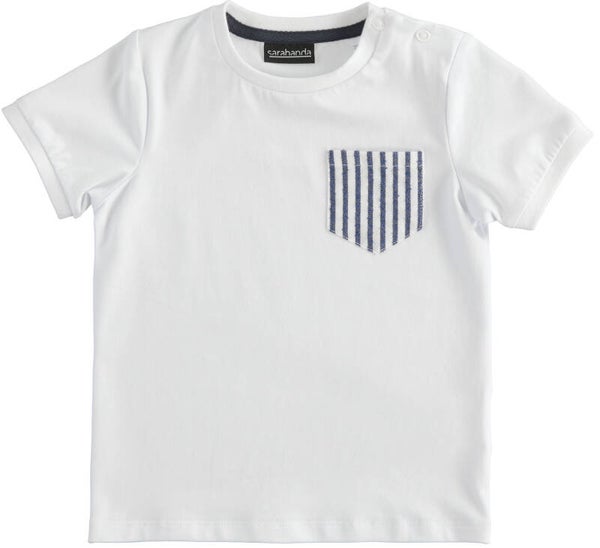 TSHIRT wit met zakje gestreept