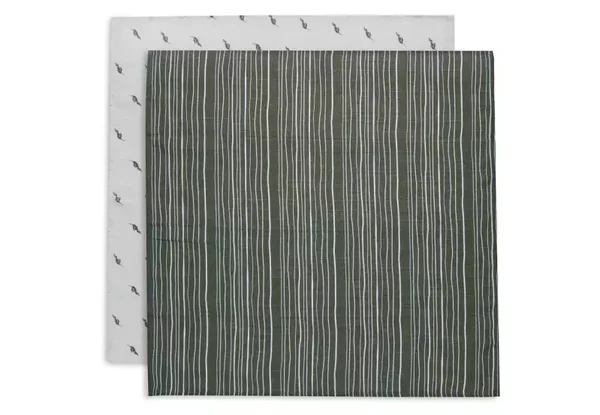 Jollein Hydrofiele Multidoek Small 70x70cm StripeOlive - Leaf Green - GOTS - 2 Stuks