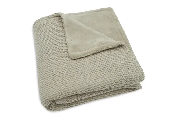 125. Jollein Deken - Basic Knit - Fleece olive green 75x100cm incl borduurwerk