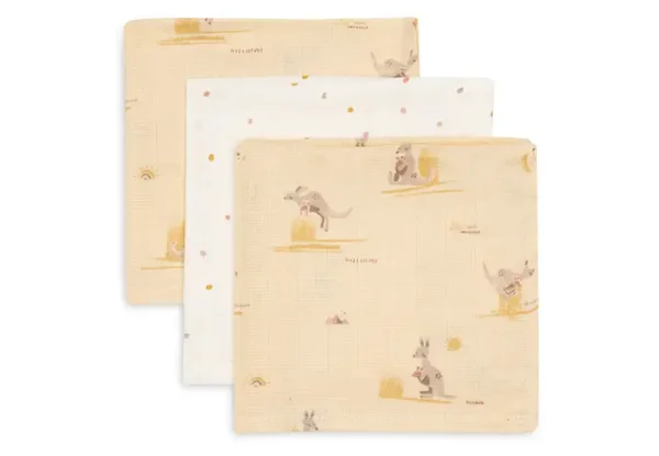 Jollein Monddoekje Hydrofiel 31x31cm - Kangaroots - 3 Stuks