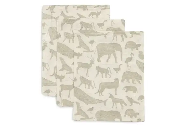 54. Jollein Hydrofiel Washandje 15x20cm Animals - Olive Green - 3 Stuks