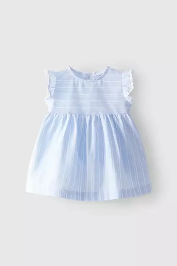 Laranijnha blauw kleedje met streepjes 6maand