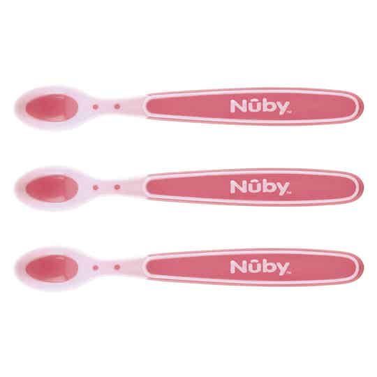 Nuby Zachte en warmtegevoelige lepel - 3 stk - 3m+ roze