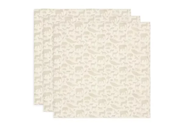 Jollein Hydrofiele Doek Small 70x70cm Animals - Nougat - 3 Stuk
