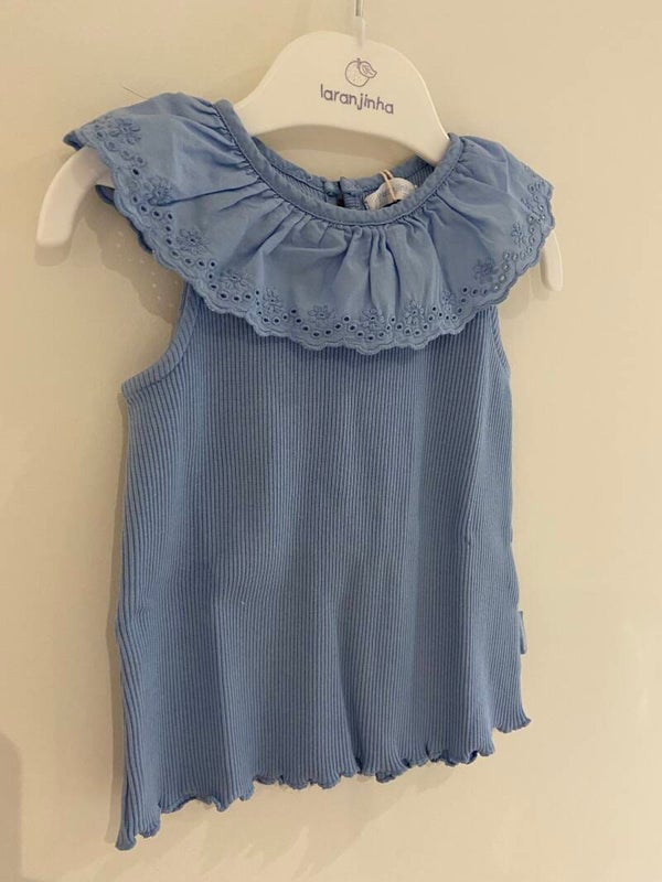 Laranijnha blauw topje met broderie kraag