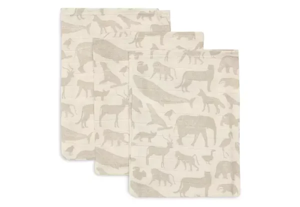 Jollein Hydrofiel Washandje 15x20cm Animals - Nougat - 3 Stuks