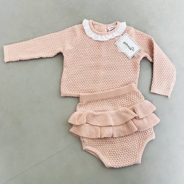 Cardigan met bloomer oud-roze  12-18 maand