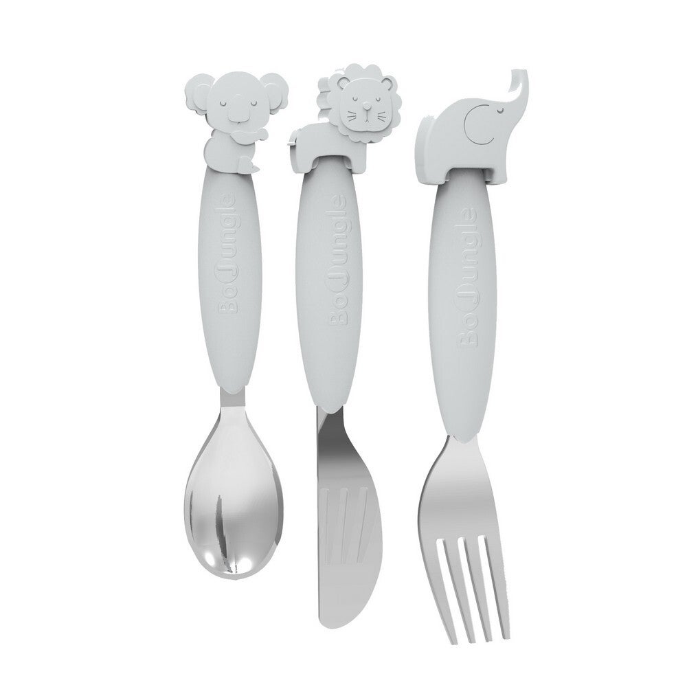 Bo jungle Silicone Spoon-Fork-Knife Set Grey