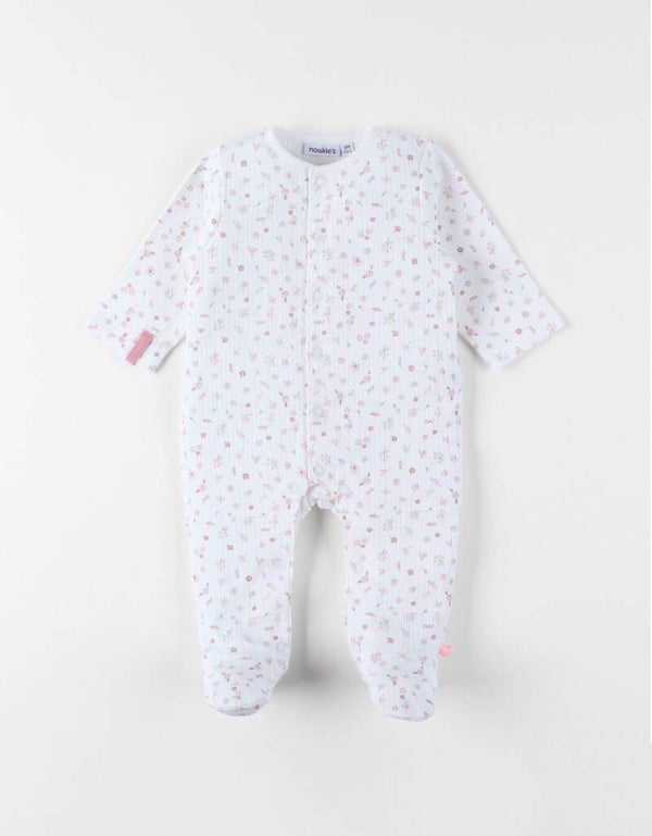 Noukie's Baby Pyjama, pointelle Jersey roze bloemetjes