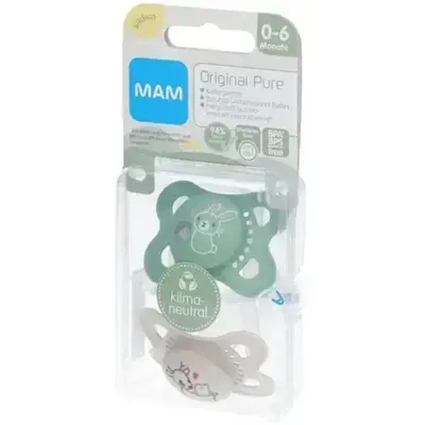 138. MAM Original Pure Siliconen Fopspeen Groen - Ecru 0-6 Maanden