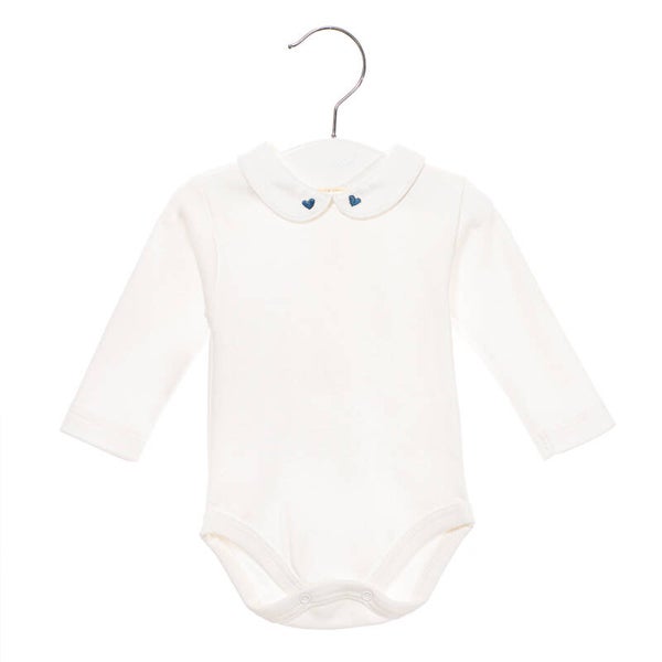 Body kraagje blauw randje met hartjes