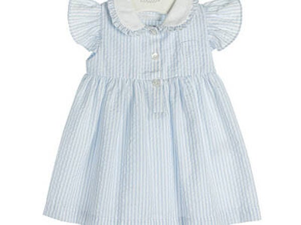 Coccodé kleedje met blauwe streepjes en wit kraagje