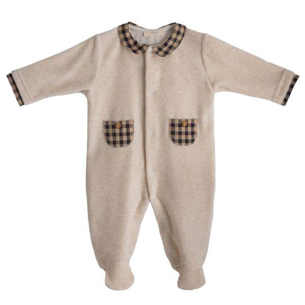Baby Gi velours boxpakje beige met ruitje en pocket