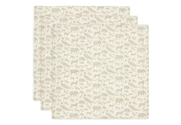 125. Jollein Hydrofiele Doek Small 70x70cm Animals - Olive Green - 3 Stuks
