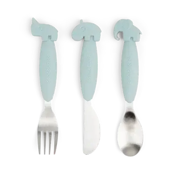 138. Done by Deer - Easy-grip cutlery set Deer friends blue