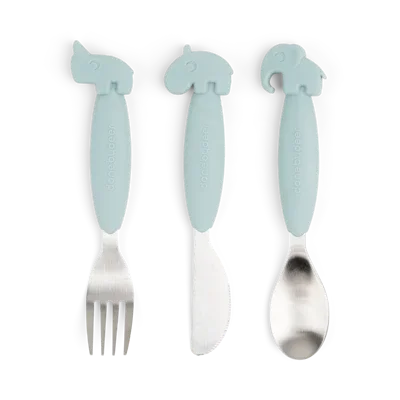 Done by Deer - Easy-grip cutlery set Deer friends blue