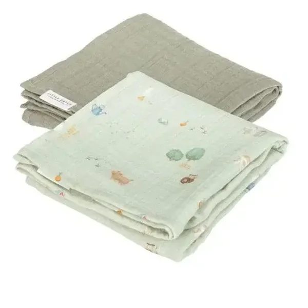 74. Little dutch Swaddle doeken set hydrofiel 70 x 70 little farm / pure olive