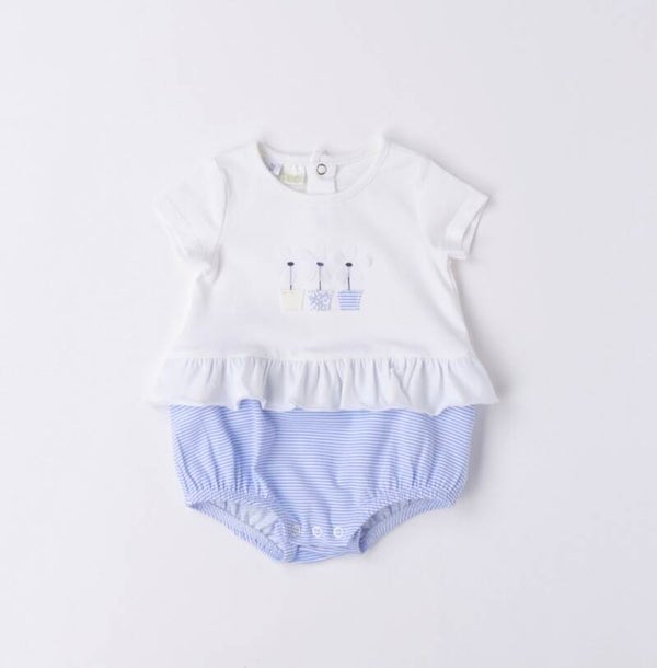 IDO playsuit wit en blauw